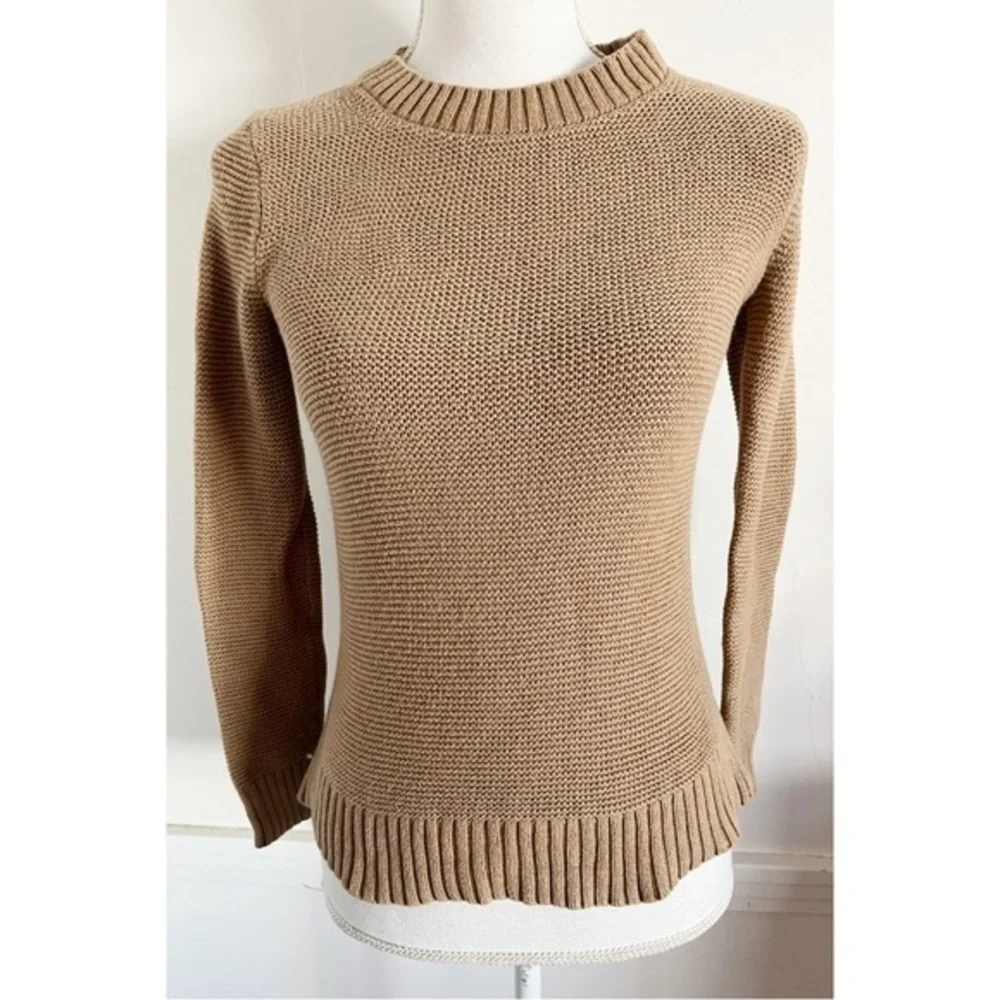 J. Crew • Tan Brown Crew Neck Classic Sweater Wool Cotton